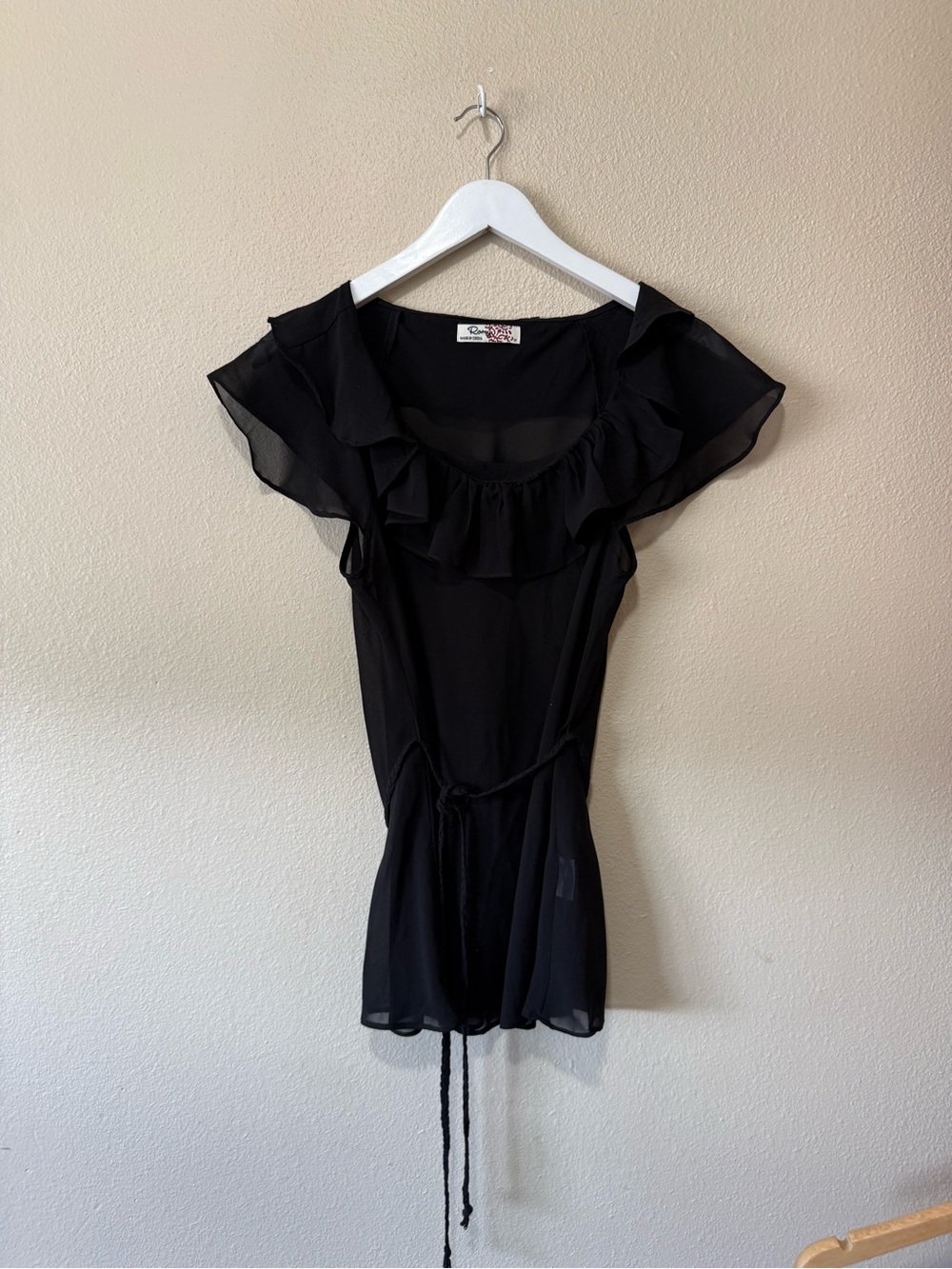 Romy Black Ruffle Sleeve Sheer Top